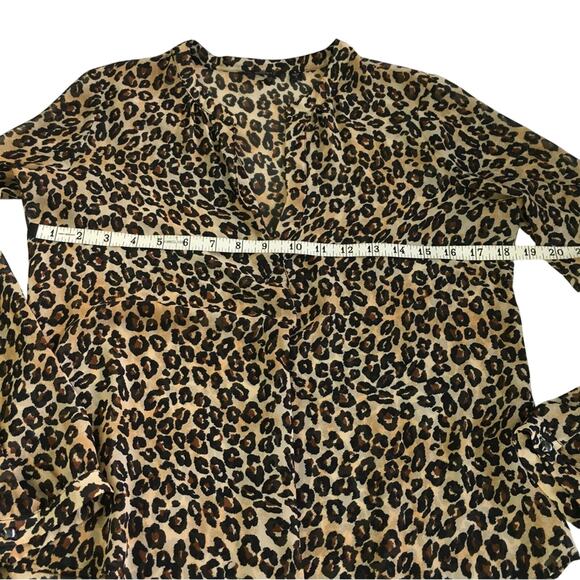 Guess Mobwife Semi Sheer Leopard Print V Neck Long Sleeve Button Front Blouse - Picture 12 of 16